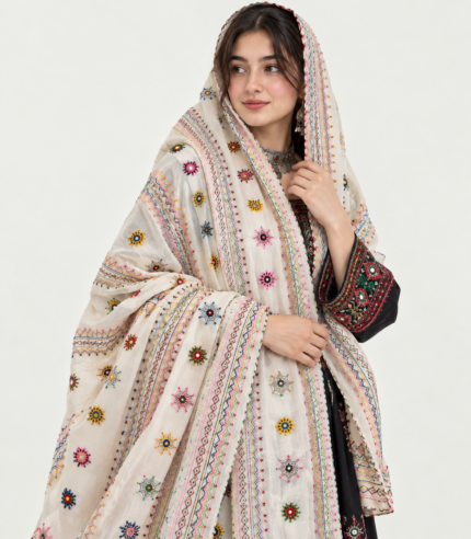 Balochi Handwork Mirror Work Shawl – Design 01